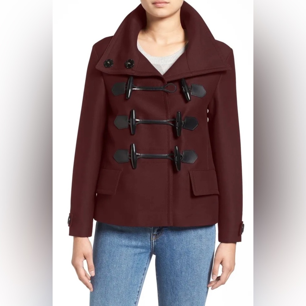 Burberry Brit Craysmoore Toggle Closure Short Gabardine Peacoat Jacket 8US 10UK